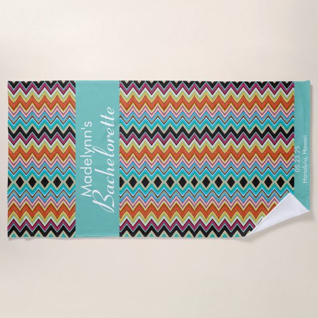 Zigzag Pattern Wedding Party Favour Personalised   Beach Towel (Front)