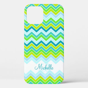 Zigzag patterned teal name initial iphone case