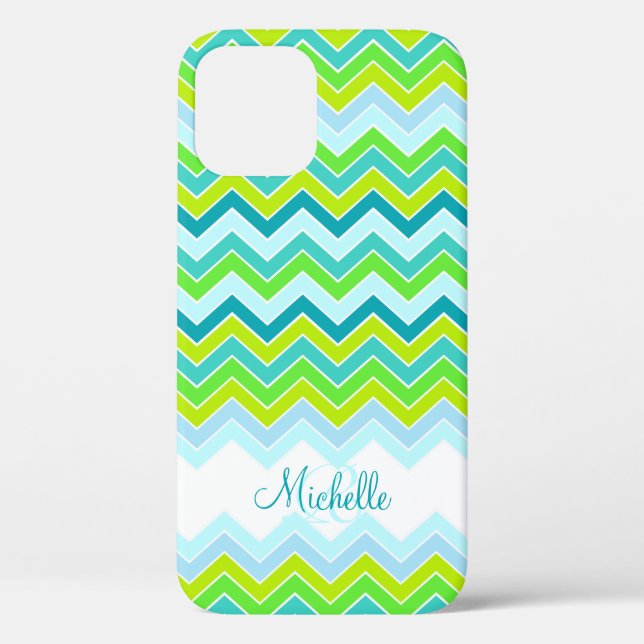 Zigzag patterned teal name initial iphone case (Back)