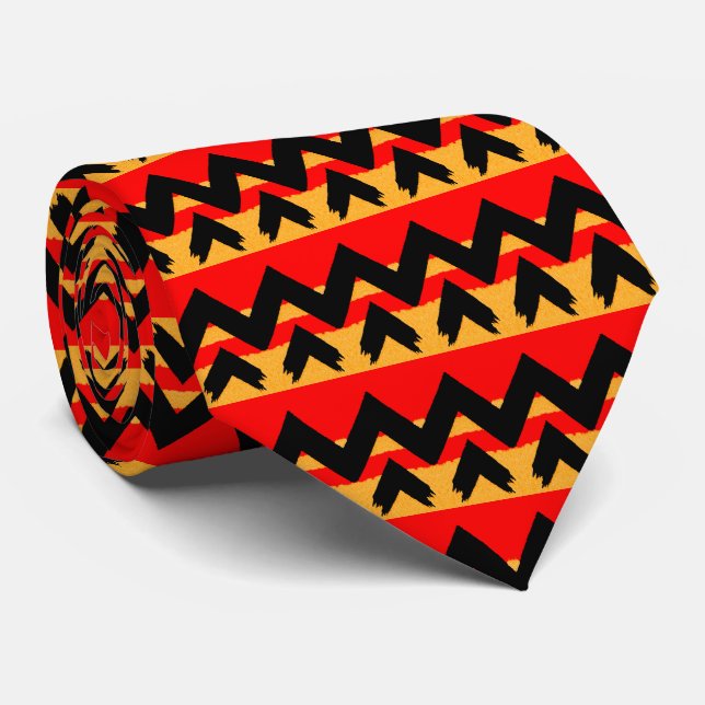 Zigzag Stripe Red Black Gold Pattern Tie (Rolled)