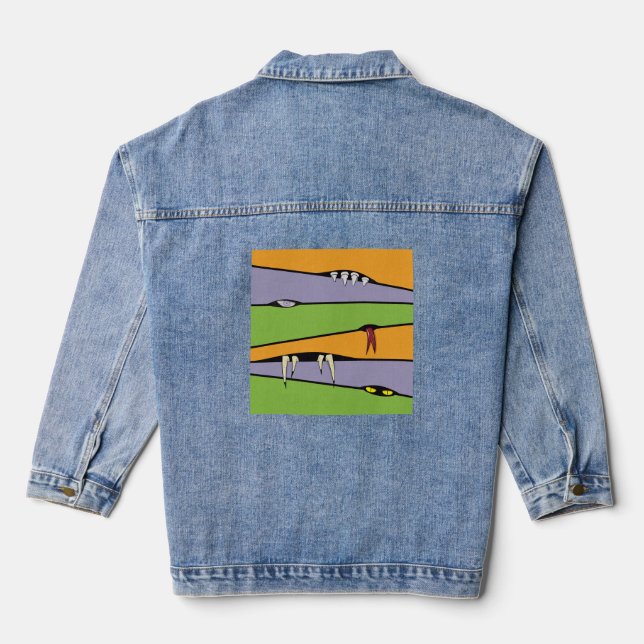 Zigzag Stripes in Halloween Theme Denim Jacket (Back)
