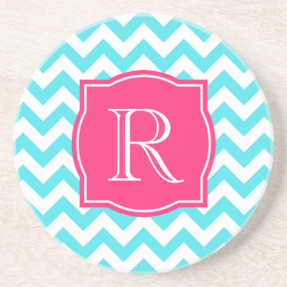 Zigzag Turquoise and Pink Custom Monogram Coaster
