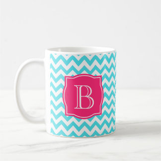 Zigzag Turquoise and Pink Custom Monogram Coffee Mug