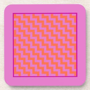 Zigzags Cork Coaster, Magenta and Orange Chevrons Coaster