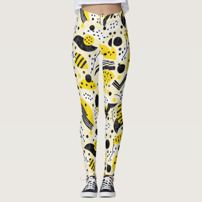 Zigzags Stripes Dots Seamless Pattern Leggings (Front)