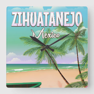 Zihuatanejo Mexican beach vacation poster Square Wall Clock