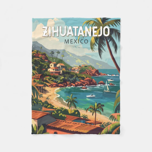 Zihuatanejo Mexico Travel Art Vintage Fleece Blanket (Front)