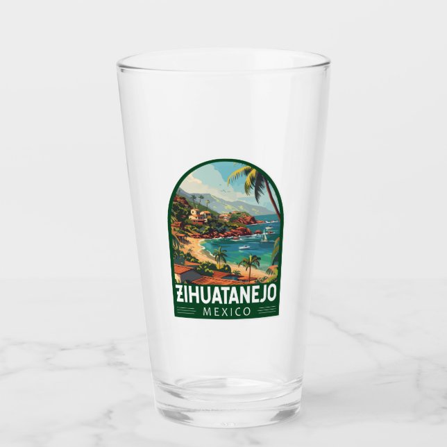 Zihuatanejo Mexico Travel Art Vintage Glass (Front)