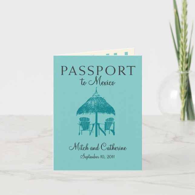 Zihuatanejo Mexico Wedding Passport Invitation (Front)