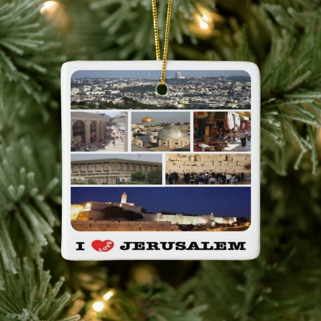zIL003 i love JERUSALEM Israel Middle East, Ceramic Ornament (Tree)