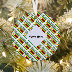 Zimbabwe and Zimbabwean Flag Tiled with Your Name Metal Tree Decoration