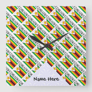 Zimbabwe and Zimbabwean Flag Tiled with Your Name  Square Wall Clock