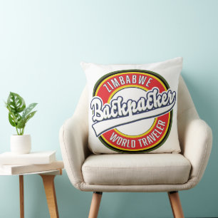 Zimbabwe backpacker world traveller logo. cushion