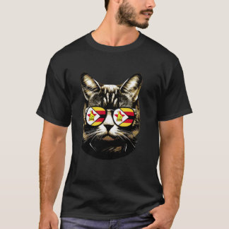 Zimbabwe Cat With Zimbabwean Flag Zimbabwean Cats  T-Shirt