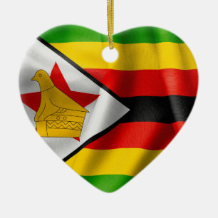 Zimbabwe Flag Ceramic Heart Decoration