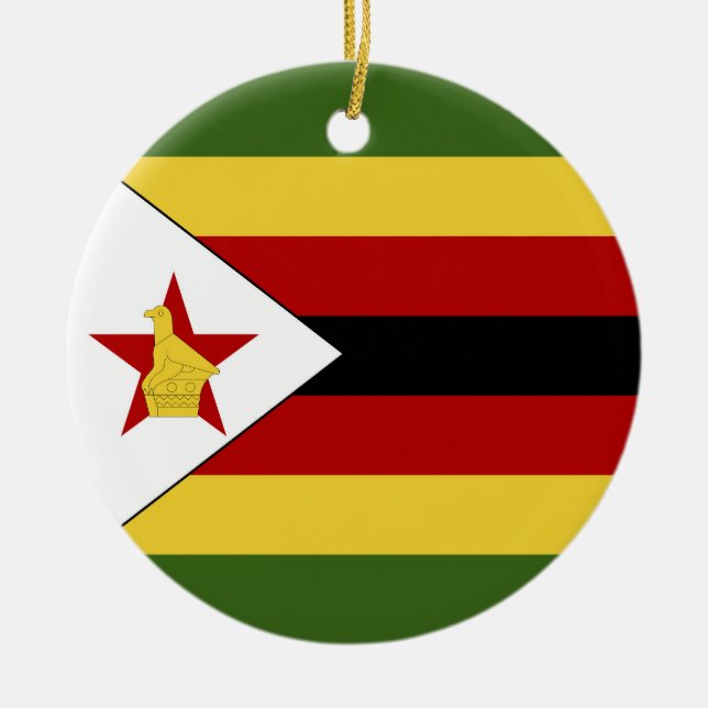 Zimbabwe flag ceramic tree decoration (Front)