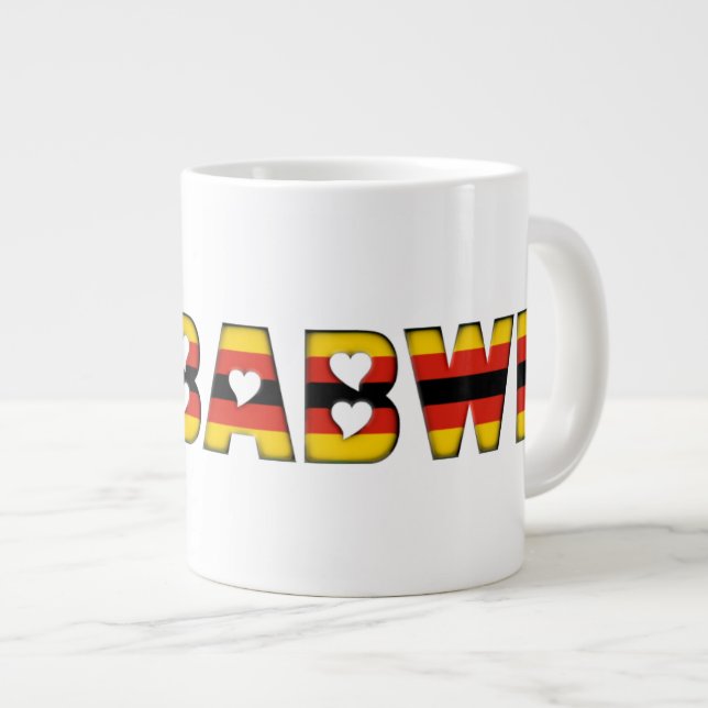 Zimbabwe Flag Colours Typography Pattern Hearts Large Coffee Mug (Front Right)