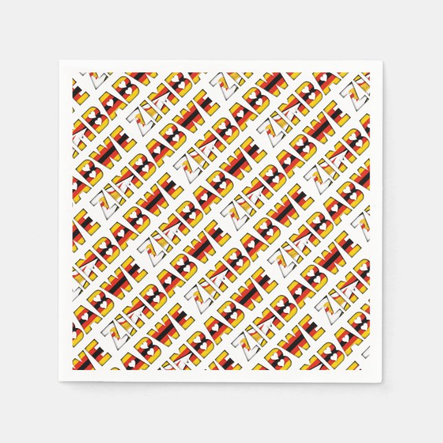 Zimbabwe Flag Colours Typography Pattern Hearts Napkin (Front)