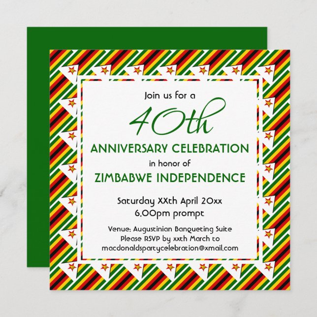ZIMBABWE FLAG Customisable ANY YEAR OR EVENT Invitation (Front/Back)