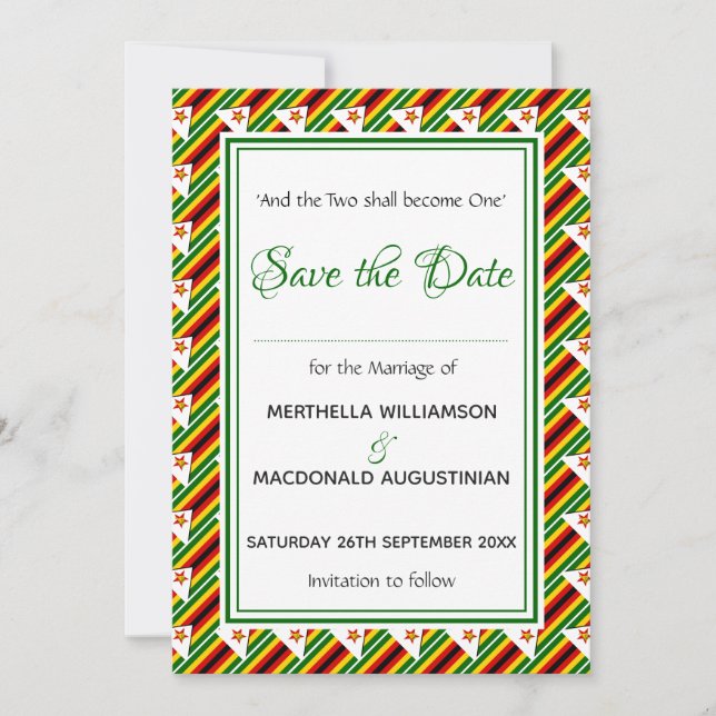 ZIMBABWE FLAG Customised Scripture Stylish Save The Date (Front)