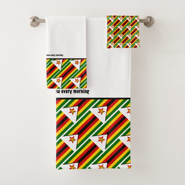 ZIMBABWE FLAG Customised Scripture WHITE Bath Towel Set (Insitu)