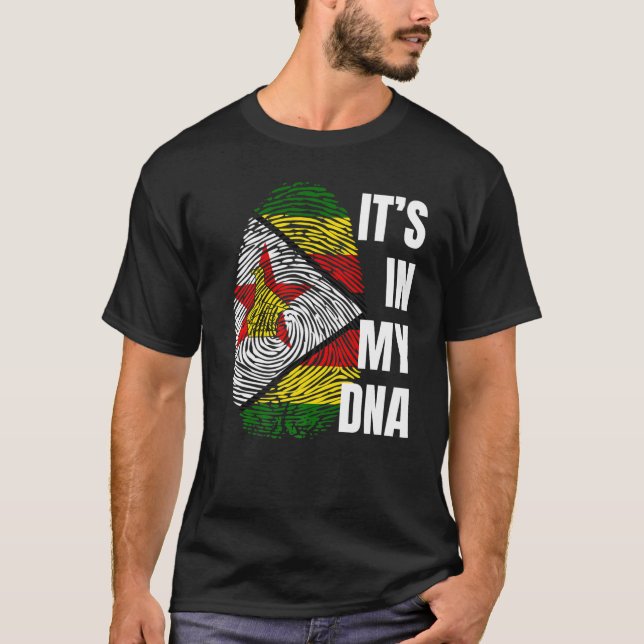 Zimbabwe Flag Dna Fingerprint Black History Month T-Shirt (Front)