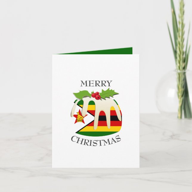 ZIMBABWE FLAG | Festive Plum Pudding | Christmas Holiday Card (Front)