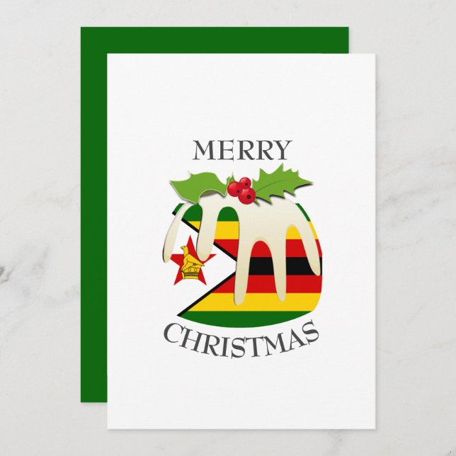 ZIMBABWE FLAG | Festive Plum Pudding | Christmas Holiday Card (Front/Back)