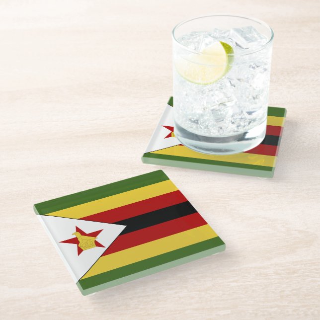 Zimbabwe flag glass coaster (Angled)