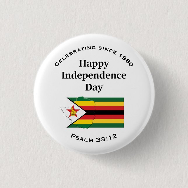 ZIMBABWE FLAG Happy Independence Day WHITE 3 Cm Round Badge (Front)