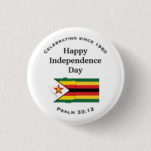 ZIMBABWE FLAG Happy Independence Day WHITE 3 Cm Round Badge