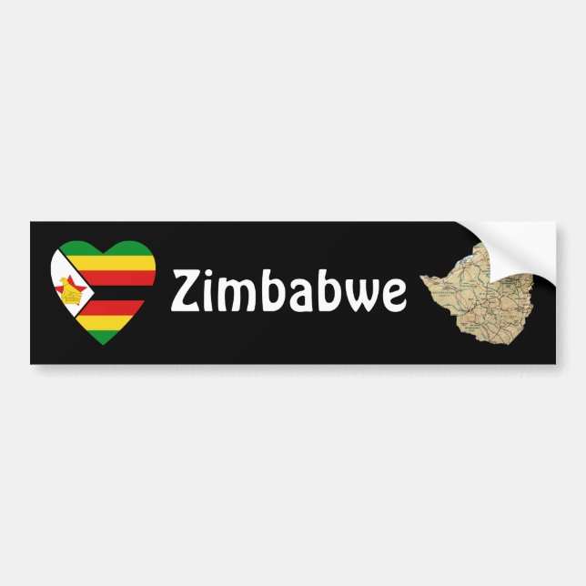 Zimbabwe Flag Heart + Map Bumper Sticker (Front)