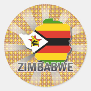 Zimbabwe Flag Map 2.0 Classic Round Sticker