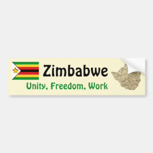 Zimbabwe Flag + Map Bumper Sticker