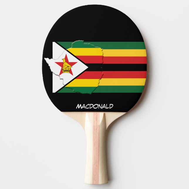 ZIMBABWE FLAG & MAP Personalised BLACK Ping Pong Paddle (Front)