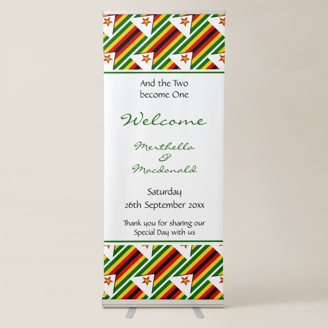 ZIMBABWE FLAG Personalised Wedding Celebration Retractable Banner (Front)
