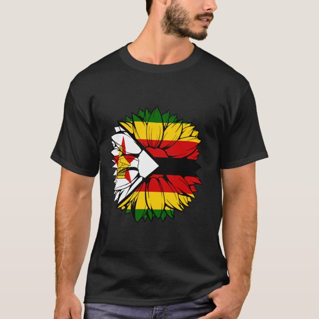 Zimbabwe Flag Sunflower Zimbabwean Roots Zimbabwea T-Shirt (Front)
