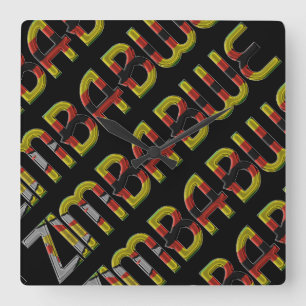 Zimbabwe Flag Typography Pattern African Country Square Wall Clock