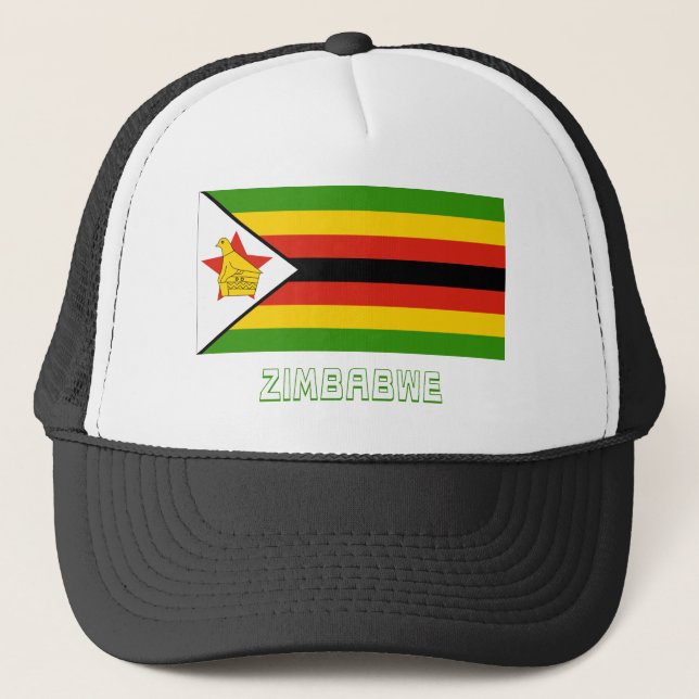 Zimbabwe Flag with Name Trucker Hat (Front)