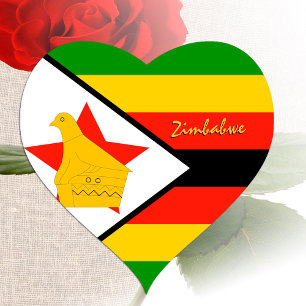 Zimbabwe Heart Sticker, Patriotic Zimbabwe Flag Heart Sticker