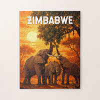 Zimbabwe Illustration Travel Art Vintage