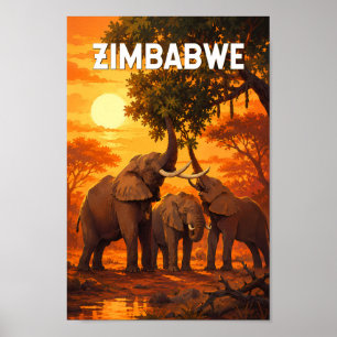 Zimbabwe Illustration Travel Art Vintage Poster