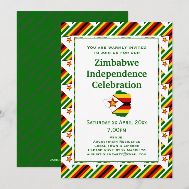 ZIMBABWE INDEPENDENCE CELEBRATION Zimbabwean Flag Invitation (Front/Back)
