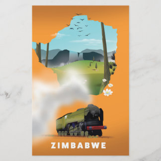 Zimbabwe Map illustrated travel poster Stationery