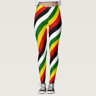 Zimbabwe National Flag Colours Diagonal Striped Leggings