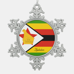 Zimbabwe snowflake, Zimbabwe Flag Snowflake Pewter Christmas Ornament