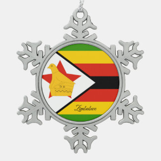 Zimbabwe snowflake, Zimbabwe Flag Snowflake Pewter Christmas Ornament
