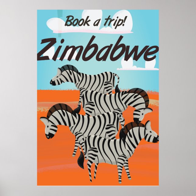 Zimbabwe Zebra vintage travel poster (Front)