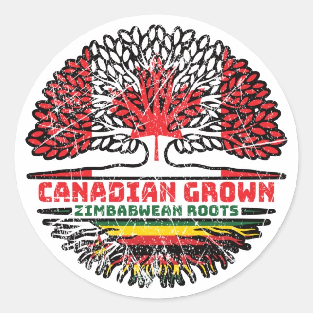 Zimbabwe Zimbabwean Canadian Canada Tree Roots Classic Round Sticker (Front)