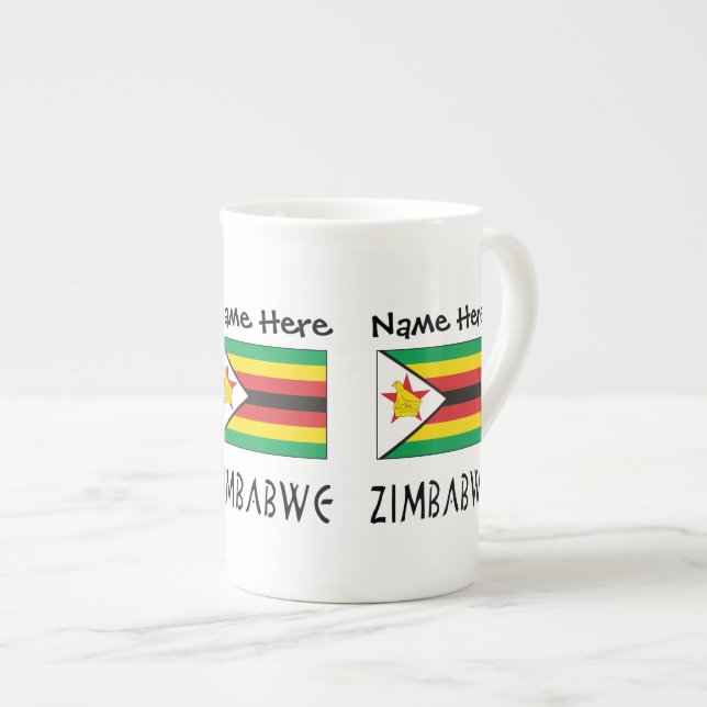 Zimbabwe Zimbabwean Flag Black Personalised Name  Bone China Mug (Front Right)